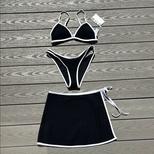 NWT Black 3 pc Bikini Wilo the Label Set with Swim Skirt / Coverup
